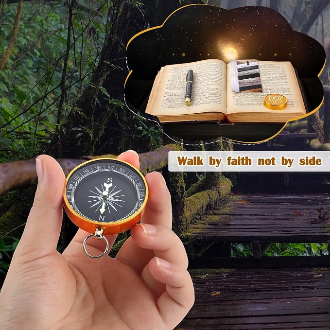 Spakon Christian Gifts for Men Religious Baptism Church Inspirational Bible Verse Engraved Compass Bamboo Pen Bookmark Christian Gifts for Pastor Father Sunday School Father's Day