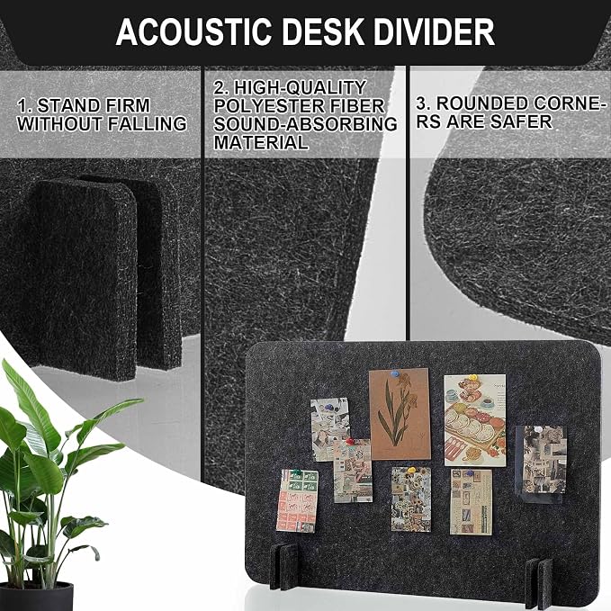 Fabbay 1 Pcs Acoustic Freestanding Desk Divider Desk Partition 16 x 24 Inch Table Freestanding Privacy Panel Visual Distraction and Noise Reducing for Office Classroom (Black Gray)