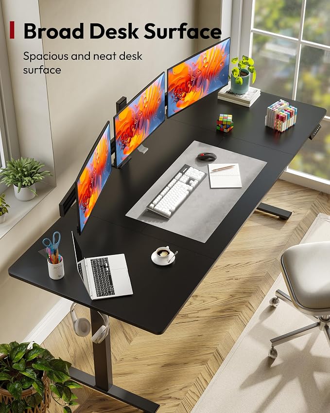 SANODESK Electric Standing Desk, 79 x 32'' Height Adjustable Sit Stand Desk with Large Splice Board Desktop Ergonomic Memory Presets Computer Workstations for Home Office, Black Frame/Black Top