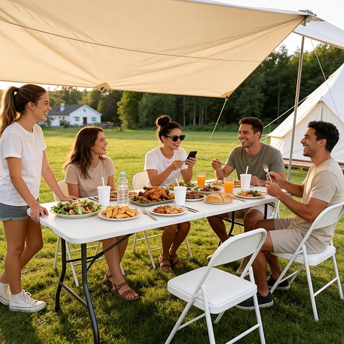 Folding Table 2 Pack, 5 FT Foldable Plastic Table with Carrying Handle, Heavy Duty Portable Fold-in-Half Utility Table for Party, Camping, Banquet, Craft, Wedding, Indoor & Outdoor Use
