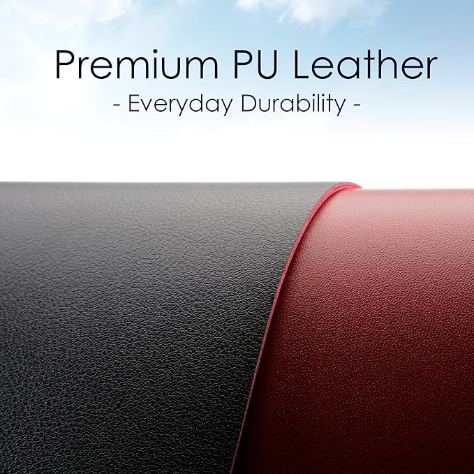 WAYBER Leather Desk Pad Protector, Waterproof Mouse Pad, PU Desk Mat, Office Desk Cover, Desk Writing Mat for Office/Home/Work/Cubicle (Black/Red) 23.6x13.7in