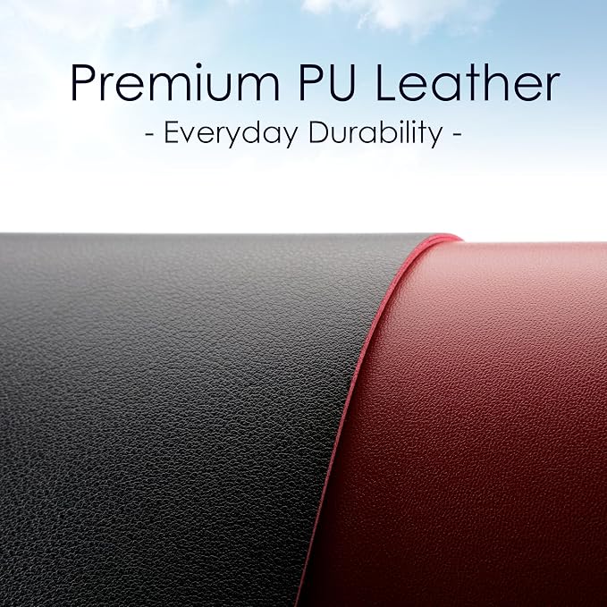 Leather Desk Pad Protector, Waterproof Mouse Pad, PU Desk Mat, Office Desk Cover, Desk Writing Mat for Office/Home/Work/Cubicle (Black/Red) 9x8 in