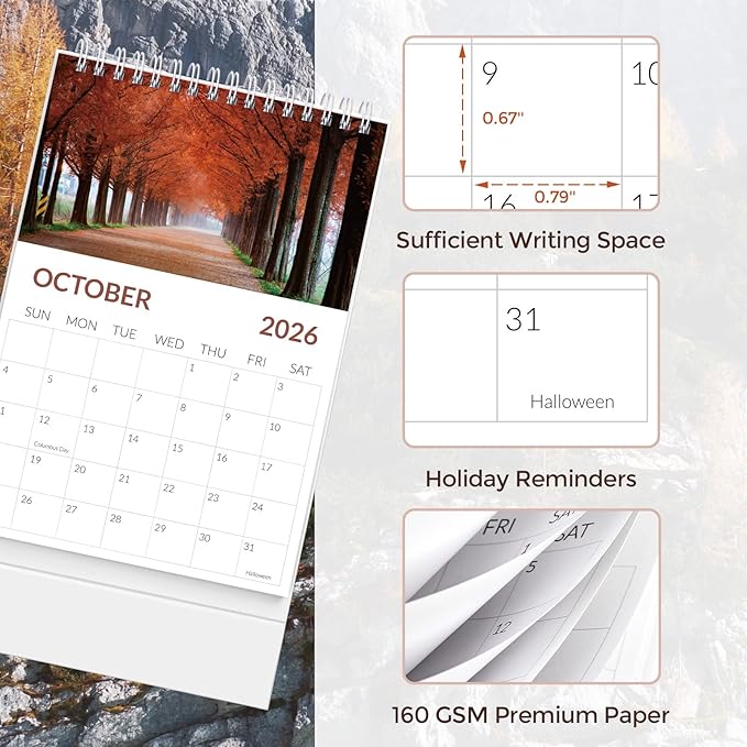 Desk Calendar 2026, 18 Months Desk Calendar 2026-2027 - From January 2026 to June 2027, Small Calendar 2026-5.9" x 8.9", Small Desk Calendar with Dual Coil for School, Home and Office Supplies, Natural Seasons