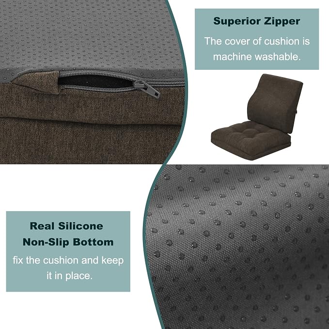 baibu Memory Foam Small Recliner Cushions with Lumbar Support Pillow Set, 18x16x4 Inch Dual-Layer Design Non-Slip Recliner Seat Cushion & Back Support Pillow for Reduce Hip & Lumbar Pain, Brown