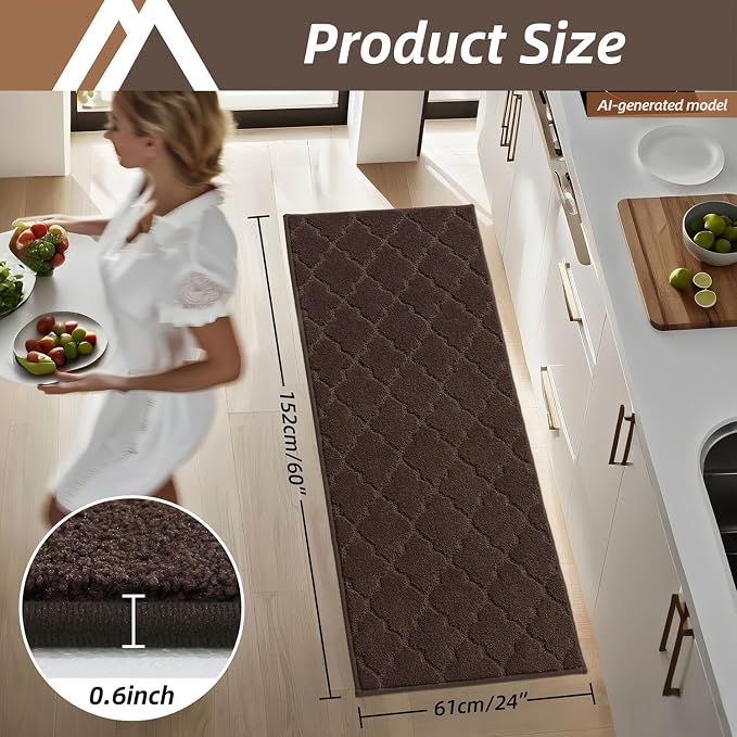 COSY HOMEER-Kitchen-Rugs-Non-Slip-Washable 24"x60" Absorbent Kitchen Runner Rug Polyester Kitchen Mats for Floor Soft Standing Floor Mats for Sink Mat,Hallway,Laundry,Brown