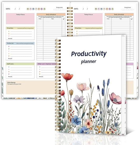 ADHD Daily Planner - Productivity Planner & Undated Task Management Organizer for Neurodivergent Adults, Focused Planners for Men & Women - B5 Blue Flowers