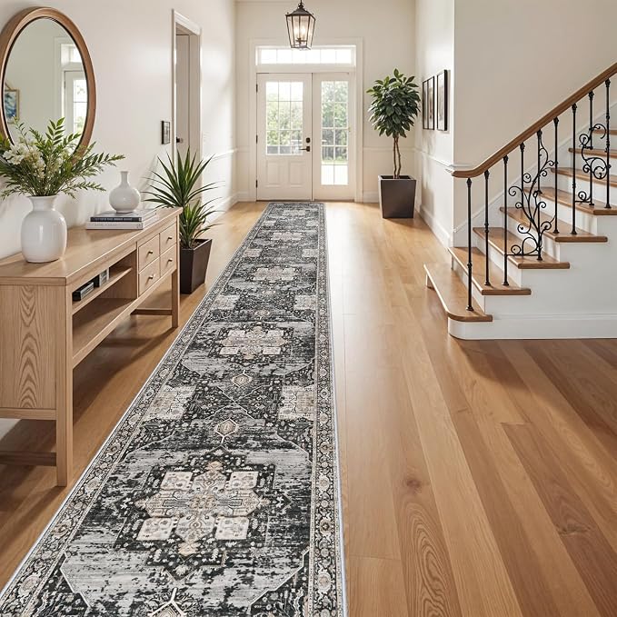 RUUGME Washable Hallway Runner 3x20 - Long Entryway Runner Rugs for Hallway Stain Resistant Carpet for Bedroom Kitchen with Non Slip Backing Home Decor Floor Decoration Mat 3x20 Black
