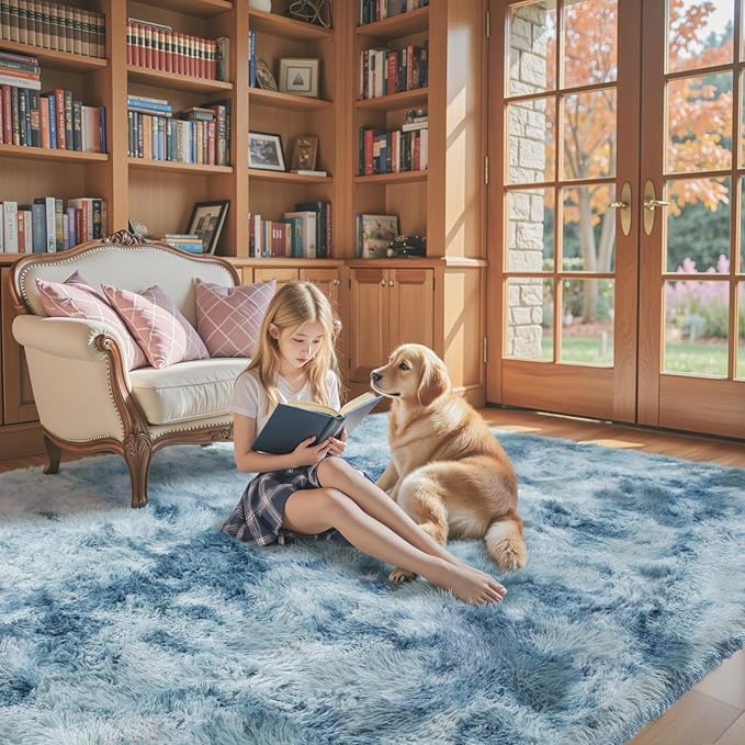 Rugs for Living Room 5x8, Alfombras para Salas Shag Large Plush Soft Area Rug, Shaggy Carpets for Bedroom,Boys Girls Home Decor Aesthetic(Dark Blue Tie-Dyed, 5 x 8 Feet)
