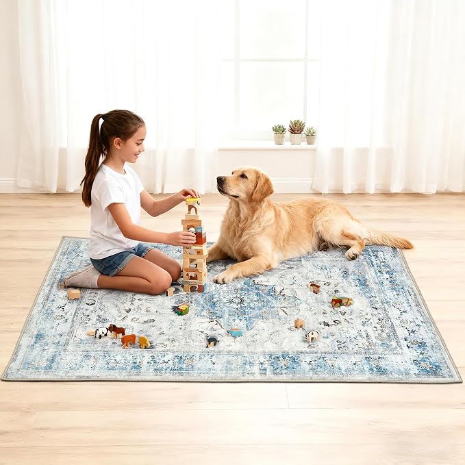 Office Chair Mat for Hardwood Tile Floor, 36"x48"Anti-Slip Under Desk Carpet Protector for Rolling Computer Chair Mat, Machine Washable Office Area Carpet (Chenille,Light Blue)