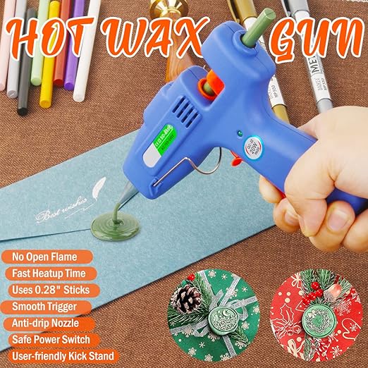Wax Seal Kit, Wasole 40Pcs Gold Sealing Wax Sticks with Glue Gun + 2Pcs Marker Pens for Wax Seal Stamp, Great for Wedding Invitations, Birthday Cards, Envelopes, Gift Wrapping (Gold)