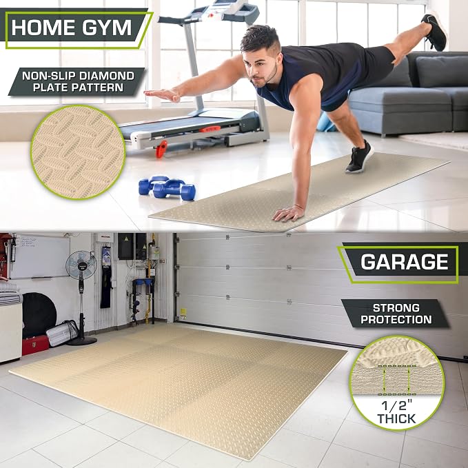 ProsourceFit Exercise Puzzle Mat 1/2-inch, EVA Interlocking Foam Floor Tiles for Home Gym, Workout Equipment, Kids Play Areas, Beige, 72 Sq Ft - 18 Tiles
