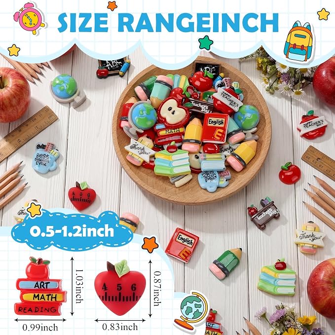 Giegxin 40 Pcs Teacher's Day Resin Charm Pencil Book Blackboard Flatback Cabochon Accessories Cute Embellishments Bulk for Jewelry Cellphone Case Scrapbooking Headband Photo Frame DIY Craft Making