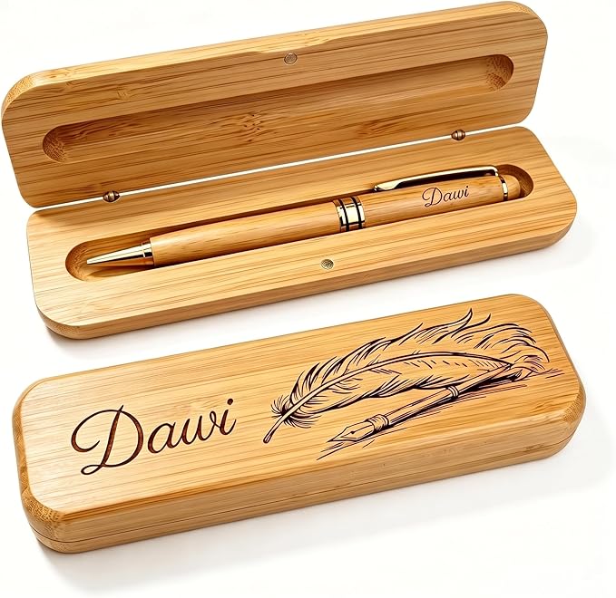 PPersonalized Engraved Ballpoint Pen & Wooden Case Set - Business Wood Pens Gifts for Boss, Doctors, Teachers, Students Ideal for Graduation, Promotion, or Birthday (Bamboo)