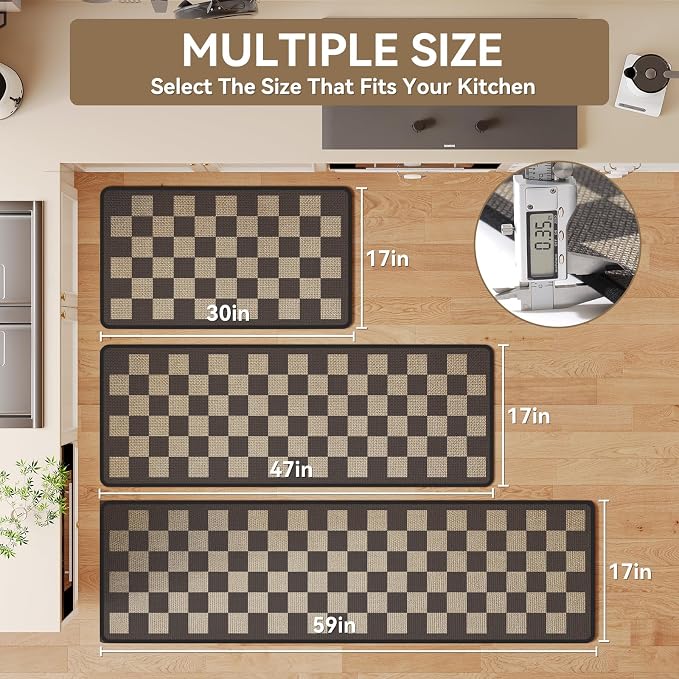 YDKGL Kitchen Rugs Non Slip Washable Kitchen Mats for Floor, Super Absorbent Oil and Water Linen-Look Woven Runner Rug, Kitchen Sink Mat Standing Mat, Brown 17"x47"