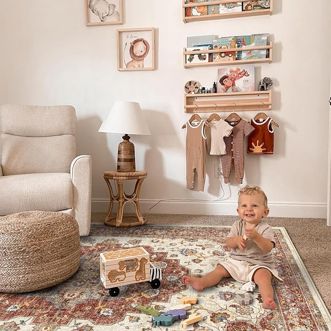 TOPRUUG Washable Oriental Area Rug - 8x10 Rugs for Living Room Soft Carpet for Bedroom Waterproof Floral Distressed Indoor Stain Resistant Non-Shedding Floor Carpets (Red, 8x10)