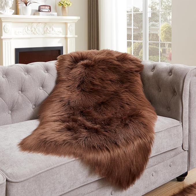 EasyJoy Ultra Soft Fluffy Shaggy Area Rug, 2 x 4 ft, Coffee | Sheepskin