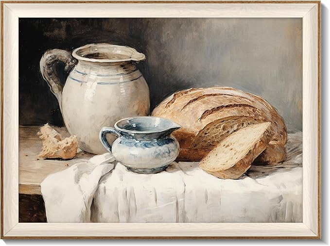 Framed Canvas Wall Art Room Decor, Vintage Sourdough Bread Kitchen Art Farmhouse Wall Decor, Rustic Vintage Painting Prints Wall Decor Picture for Kitchen, Dining Desktop Decor - 16x24Inch