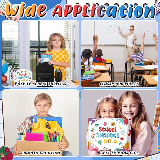 Gilprop 79 Pcs Back to School Supplies Box for Kids K-5 Students Elementary Middle School Supplies Kit Bundle Bulk Essential Pen Notebook Stationery for Primary Student Classroom(Black)