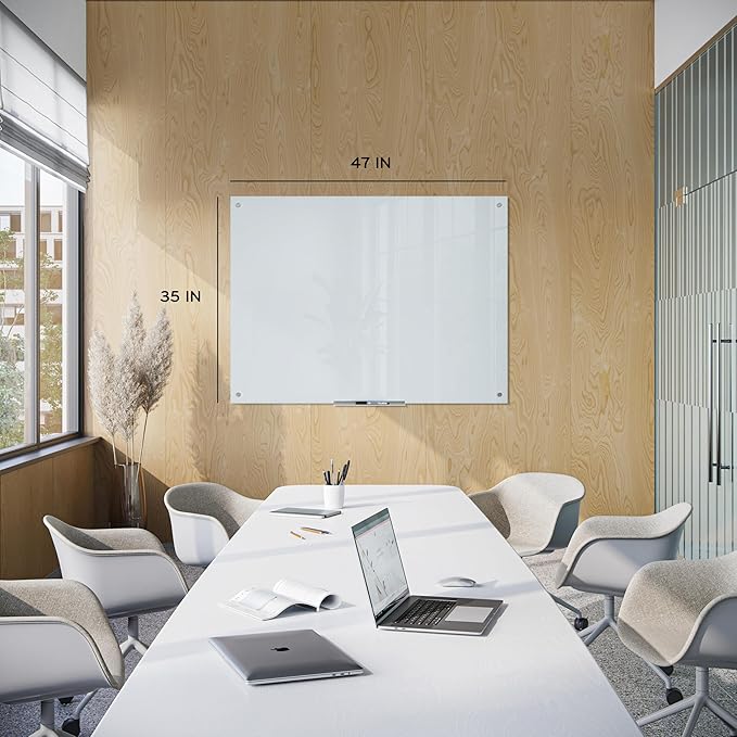 U Brands Magnetic Glass Dry Erase Board, Only for Use with HIGH Energy Magnets, 36" X 48" Inches, White Frosted Surface, Frameless (2299U00-01)