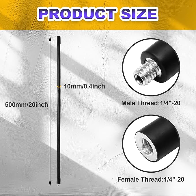 20" Gooseneck Tube Extension Holder,1/4"-20 Female to Male Thread Metal Universal Hose Flexible Arm for Phone Action Camera Microphone(2 PCS)