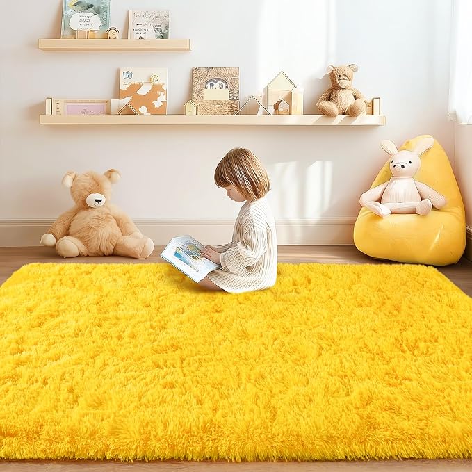 5x7 Area Rug for Living Room, Ultra Fluffy Rug Fuzzy Shag Shaggy Carpets for Bedroom,Anti-Skid Indoor High Pile Soft Rug Carpet for Bedroom Kids Room Nursery Boy Girls Room Dorm Home Decor, Yellow