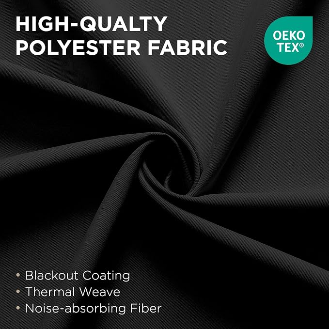 Joydeco Blackout Patio Sliding Door Curtains 90 Inches Long, Grommet Privacy Room Divider Curtains, Extra Wide Thermal Blackout Drapes for Bedroom Living Room (Black, 60Wx90L, 1 Panel)