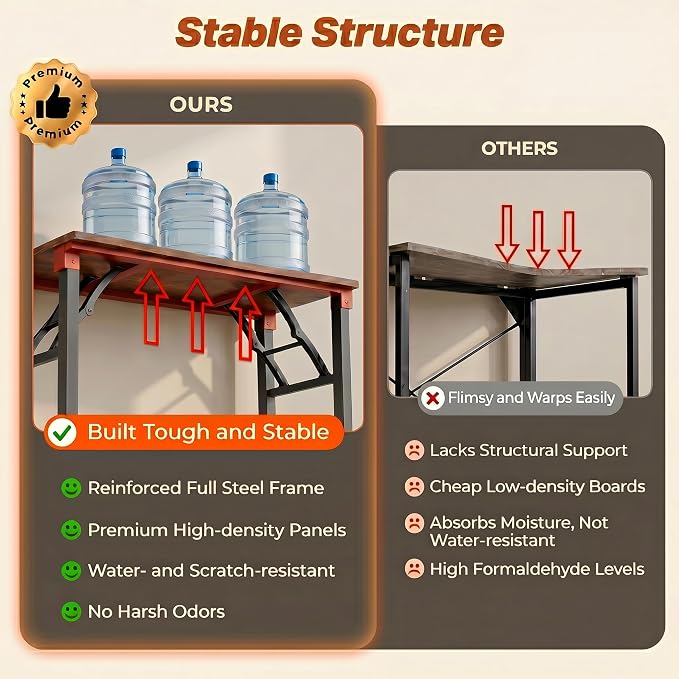 Folding Desk Foldable Desk - Folding Table for Small Spaces, Portable Compact Laptop Workstation for Computer Tasks, Study, Craft, Sewing, Home Office, Bedroom, Dorm and Narrow Space Storage