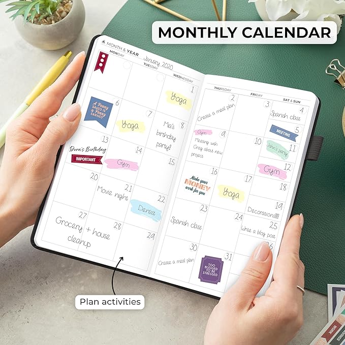 Clever Fox Pocket Planner Weekly – Undated Monthly Goal Planner and Calendar, Mini Planner Perfect for Purse, 3.7x6.7" (Black)