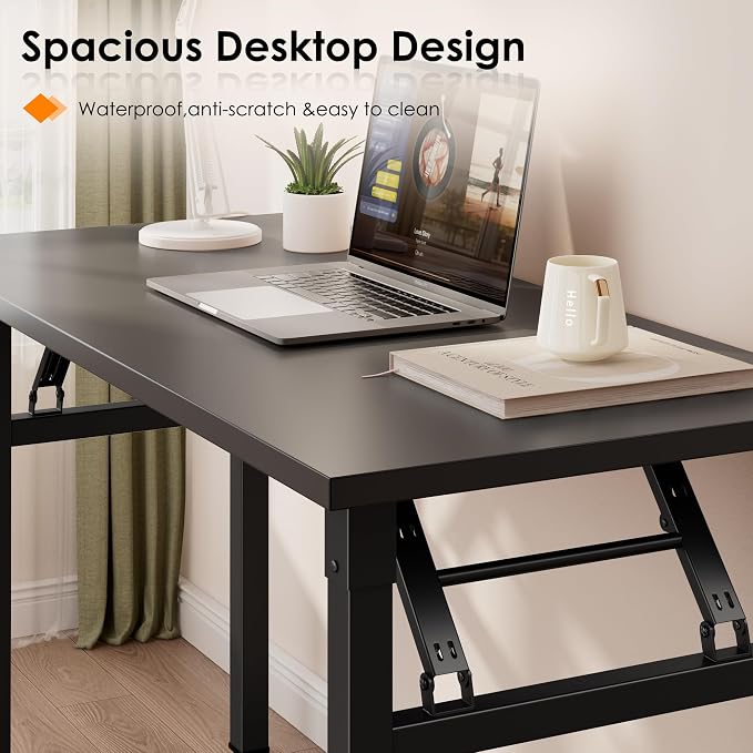 Need 35.8 Inch Folding Desk for Small Spaces, Home Office Computer Desk with Wood Top & Black Frame, Foldable Writing Table for Study, Bedroom, Dorm Room & Student, Black