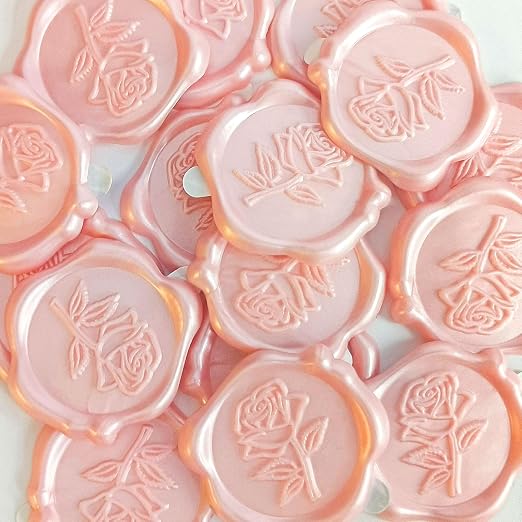 50 Pcs Adhesive Pink Rose Wax Seal Stickers, Rose Wedding Invitation Seal, Pink Rose Seals for Envelope, Easy to Use Rose Envelope Stickers with Good Adhesion