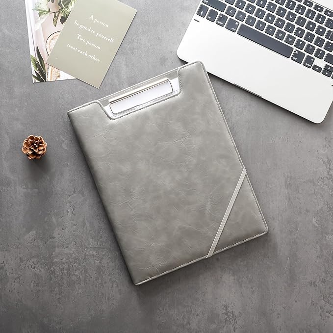 ProCase Clipboard Folder Portfolio, Leather Business Padfolio Organizer Letter Size Professional Folder Binder for Interview Meeting Resume Office Conference School -Grey