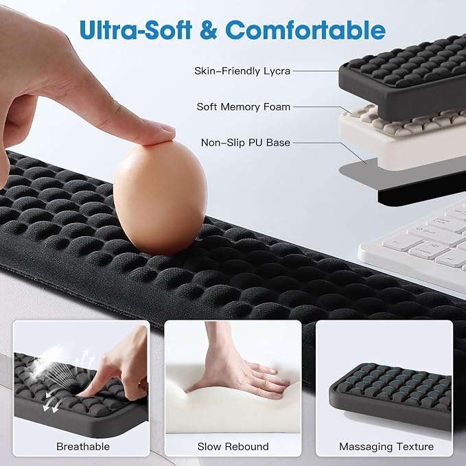 MEKASS L-Shaped Desk Long Elbow Pad for Desk, Memory Foam Elbow Support Padding with Non-Slip, Ergonomic Desk Edge Cushion, Wrist Comfort Support for Office Home (Honeycomb Texture)