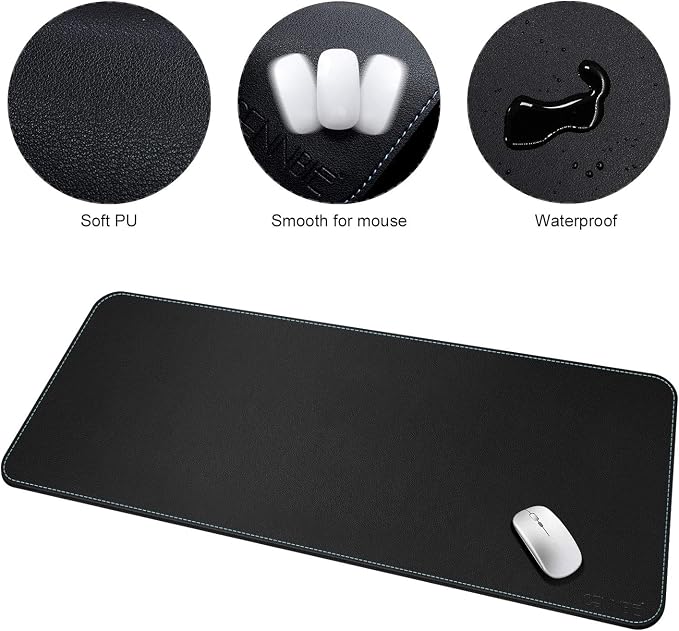 CENNBIE Leather Desk mat Protecter 47.2X19.6in Super Large, PU Leather Desk Mat Blotters Organizer with Comfortable Writing Surface(Black)