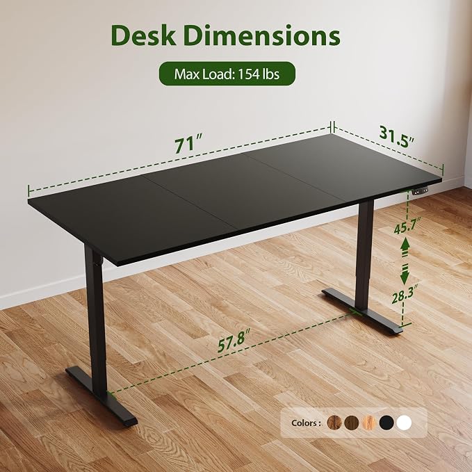 Agilestic Electric Standing Desk, 71 x 31.5 Inches Height Adjustable Desk, Sit Stand up for Work Office Home, Ergonomic Rising Computer Table with Memory Preset, Black