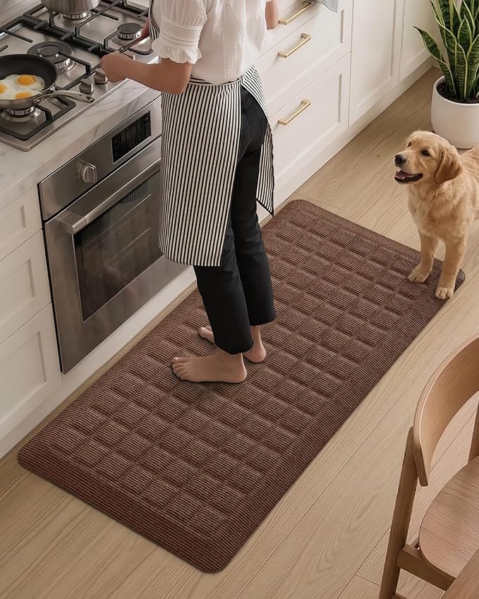 Color&Geometry Kitchen Floor Mat 20x39 Extra Thick Anti Fatigue, Brown | 0.9in High Dense Foam Mat For Standing Comfort,Easy Clean,Stain Resistant,Beveled Safe Edges,Stress/Pian Relief,Foot Rest