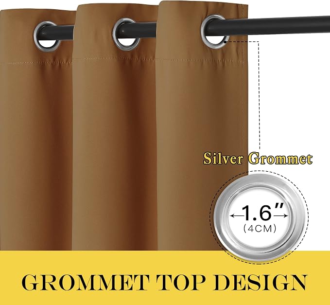 NICETOWN Gold Brown Blackout Curtains for Bedroom 95 Inch Length - Thermal Insulated Room Darkening Privacy Grommet Window Drapes for Boys Room, Set of 1 Panel, 80 x 95 Inch