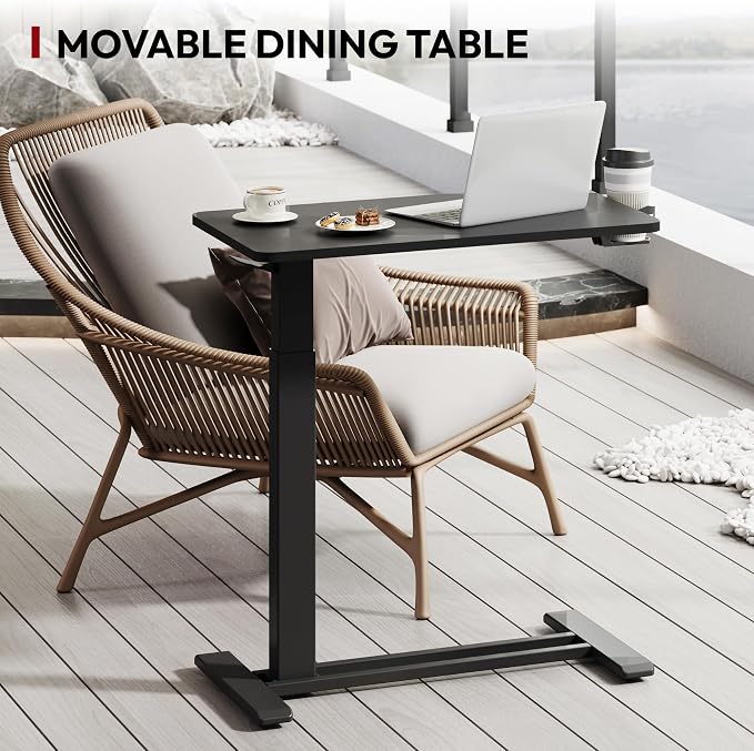 SANODESK 28''Mobile Standing Desk with Hidden Wheels,Pneumatic Laptop Desk | Computer Cart Movable Height Adjustable Table Small Sit Stand Desk for Home Office Hospital Use,27.6" W x 15.7" D, Black