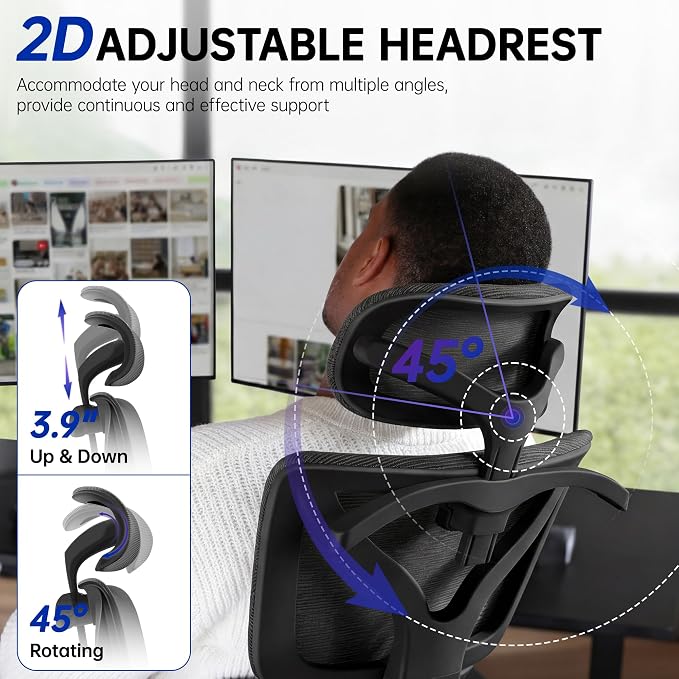 Ergonomic Office Chair, High Back Mesh Computer Chair with Comfortable Adaptive Lumbar Support, Built-in Coat Hanger, SGS Class 4 Gas Lift, Heavy Duty 300lbs for Long Hours Home Office