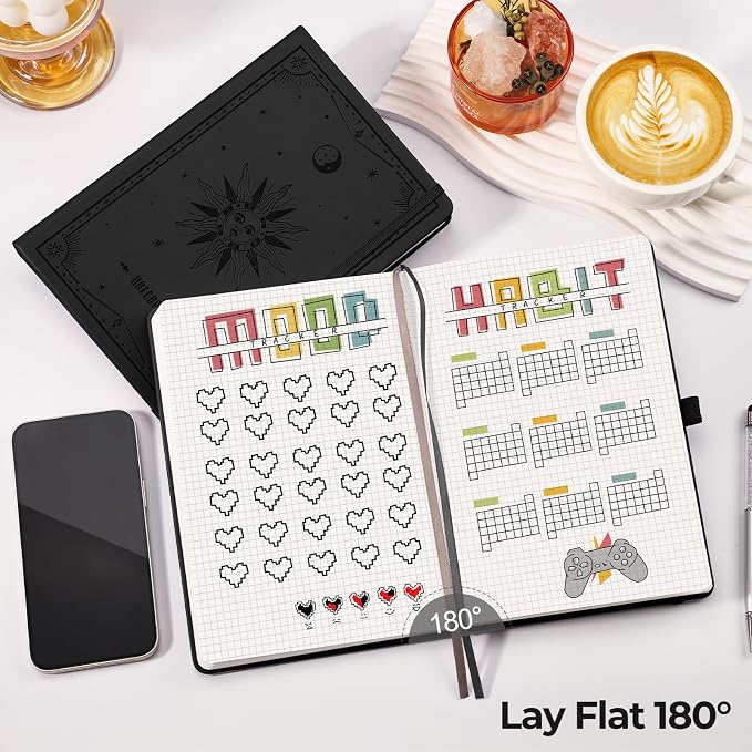EMSHOI Graph Paper Notebook, 320 Pages, 100gsm Thick Paper, A5 PU Leather Hardcover, 5mm Grid Notebook for Work School Math Engineering Writing Graphing, Small 5.75"x8.38", Black