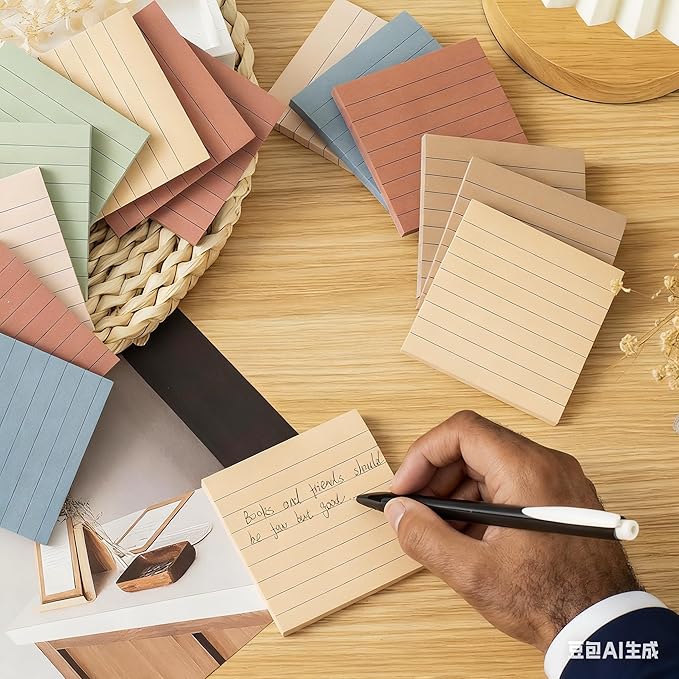 (72 Pack) Lined Sticky Notes 3x3 in,Notepads with Lines,Ruled Stickies Super Sticking Power,Office School Memo Note Pads Vintage Colors,Post on Windows Doors,Recyclable,Easy to Write on