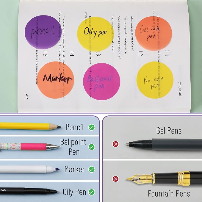 Mr. Pen- Round Transparent Sticky Notes, 1.8”, 8 Pads with Black Fineliner | 400 Sheets, Smooth Writing, Water-Resistant, Clean Removal, Easy-Peel Sticky Notes for Bible Journaling & Planning, Sunset