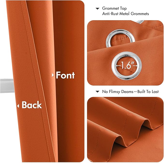 MIULEE Blackout Curtains for Bedroom Living Room 2 Panels, Thermal Insulated Room Darkening Drapes Grommet Noise Reducing Light Blocking Window Treatments 72 Inches Long 40x72 Inch Orange