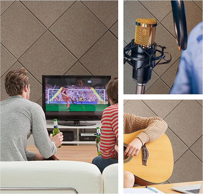 15 Pack Self-Adhesive Sound Proof Foam Panels for Walls, Acoustic Panels 12" x 12" x 0.35" High Density Sound Absorbing Tiles for Home Studio, Office, Gaming Room & Theater