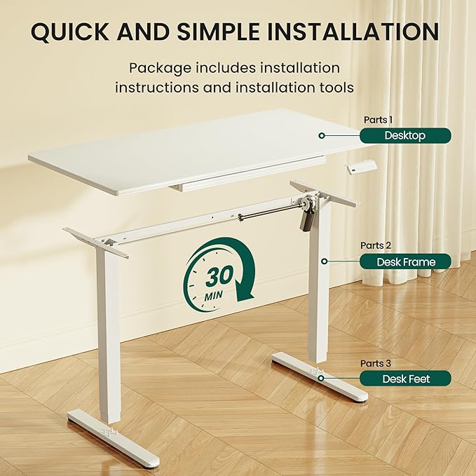 CubiCubi 55x24 Standing Desk with Glass Top, Height Adjustable Computer Desk with Drawer, One-piece Rising Home Office Desks with Positon Memory, Sit Stand Up Electric Workstation Table, White