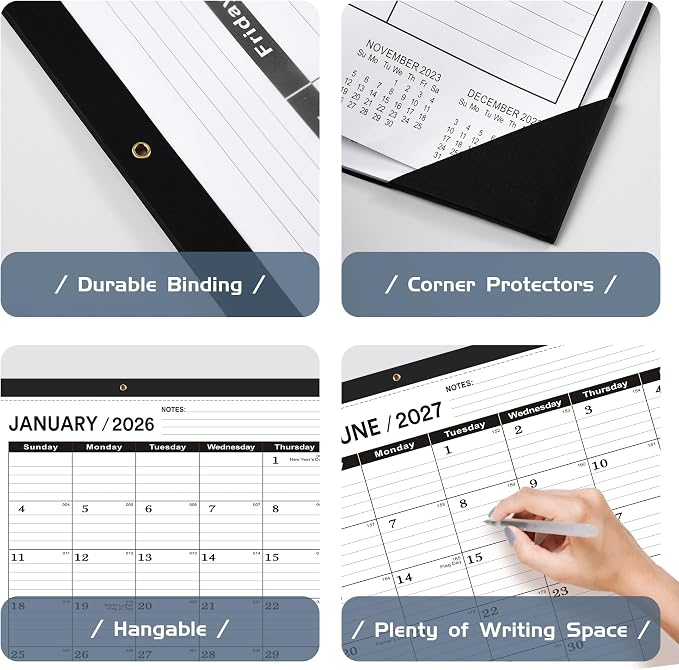 Desk Calendar 2026, Desk Calendar 2026 Large 22 x17(January 2026 - June 2027),2026 Calendar,Classic Black,Large Calendar 2026-2027 with Plastic Cover(2 PACK)