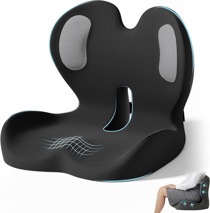Ergonomic Seat Cushion, Office Chair Cushion with Lumbar Support Pillow, Memory Foam Seat Cushions for Office, Car, Home Chairs,Tailbone,Back Pain & Sciatica Relief,Improves Posture