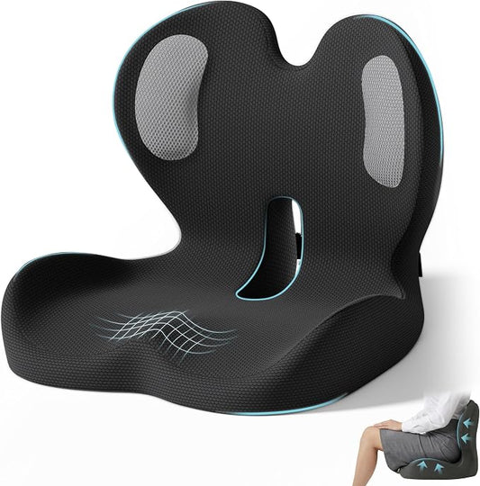 Ergonomic Seat Cushion, Office Chair Cushion with Lumbar Support Pillow, Memory Foam Seat Cushions for Office, Car, Home Chairs,Tailbone,Back Pain & Sciatica Relief,Improves Posture