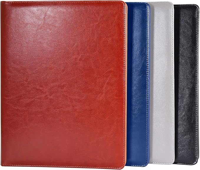 Portfolio Case,Leather Portfolio Folder Organizer, Resume/Conference Document Executive Organizer with A4 Size Clipboard,Business Card Holder,Handsome Portfolio for Women/Men,Silver Grey