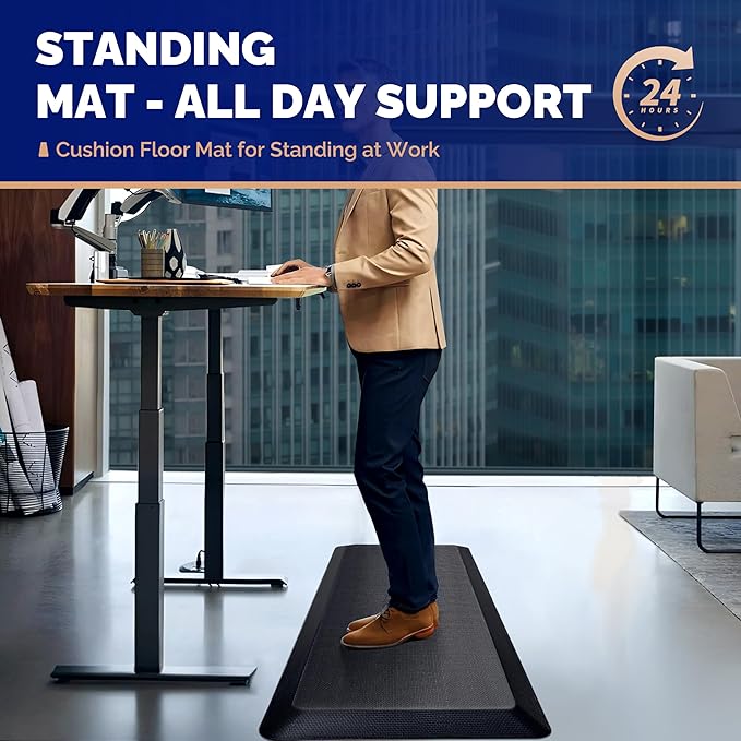 FEATOL Anti Fatigue Mats for Standing, 9/10 Extra Thick Ergonomic Standing Desk Mat, Comfort Memory Foam Standing Mat at Home,Office All Day (24" x 36", Black, 2PC)