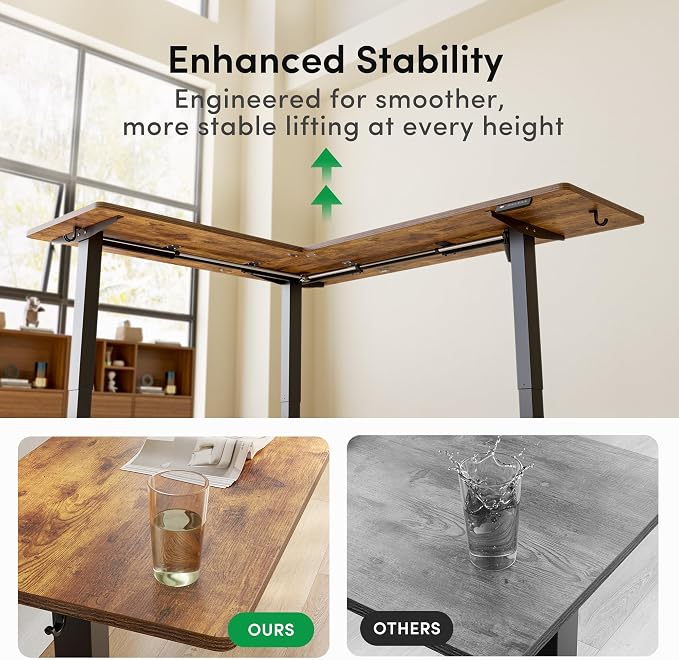 FEZIBO 75" x 63" L-Shaped Standing Desk - Adjustable Corner Desk L Shape, L-Shaped Adjustable Desk with Splice Board, L Shape Standing Desk, Rustic-Brown
